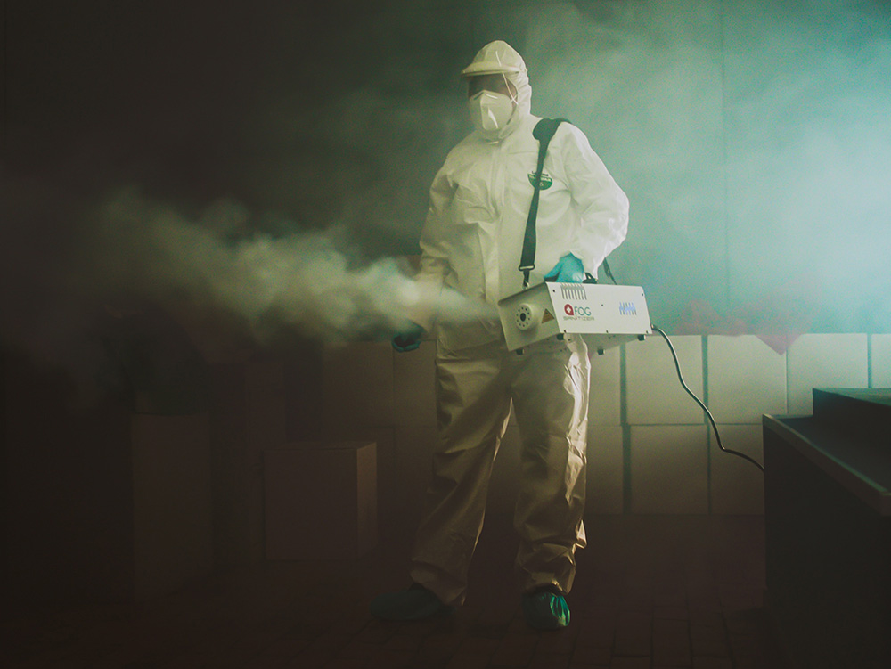 Дезинсектор при обработке помещения Профессиональная обработка помещения от насекомых вредителей